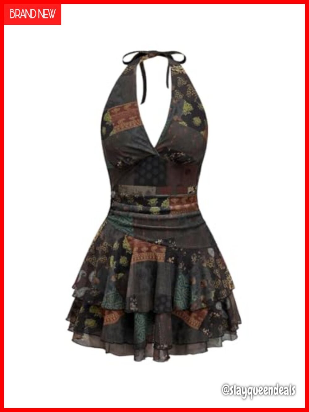 SOLY HUX Women's Halter Mini Dress Sleeveless Ruffle Tiered Backless Flow